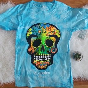 Colorful Skull Acapulco Mexico Blue Shirt